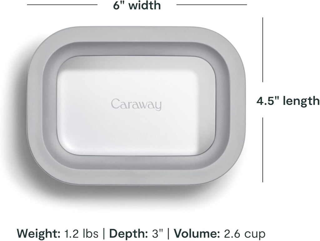 Caraway 2pc Glass Food Storage Set - 2.6 Cup Food Containers (2) - Non-Toxic Ceramic-Coated Glass - Air Release Technology - Compact & Stackable Design - Gray