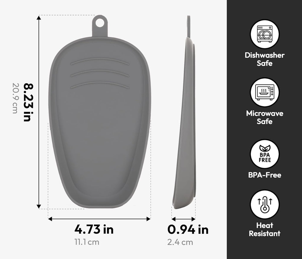 Carrotez Large Silicone Utensil Rest for Stove Top - Unbreakable Heat Resistant Silicone Spoon Rest for Kitchen Countertop - Oversized Wide Non-Scratch Spoon Holder for Camping - Grey