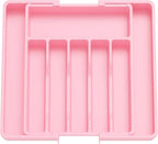 Lifewit Silverware Drawer Organizer, Expandable Utensil Tray for Kitchen, BPA Free Flatware and Cutlery Holder, Adjustable Plastic Storage for Spoons Forks Knives, Large, Pink