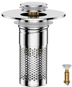 Bathroom Sink Drain Strainer,Universal Pop-Up Sink Stopper Hair Catcher, Anti-Clog Stainless Steel Drain Filter Basket, Removable Sink Drain for Bathroom Sink Stopper Replacement