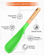 Cooking Spoon and Rice Scooper for Nonstick Cookwares, Great for Cooking and Serving Sturdy BPA-Free Matte Silicone, Wood Handle Spoon for Mixing, Scoop, and Scrape (Apple Green)