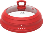 Microwave Splatter Cover Vented Glass Splatter Guard Lid with Collapsible Silicone for Food as Pot Cover Plate 10.8 inch