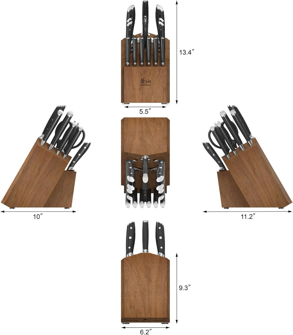 Cangshan Alps Series German Steel Forged 17-Piece Knife Block Set, Acacia (Black)