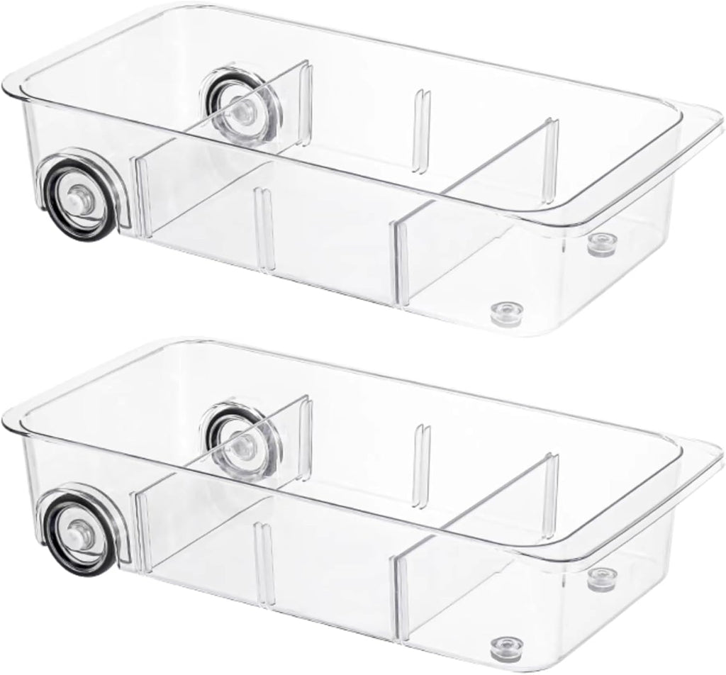 Attelite RollOut Refrigerator Drawer Organizer and Storage Clear Design with Dividers, Fridge Organizer on Wheels, Upgrade Thick Plastic Pantry Storage Bins, Kitchen Organization 2 Set