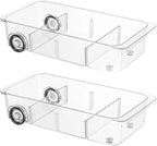 Attelite RollOut Refrigerator Drawer Organizer and Storage Clear Design with Dividers, Fridge Organizer on Wheels, Upgrade Thick Plastic Pantry Storage Bins, Kitchen Organization 2 Set
