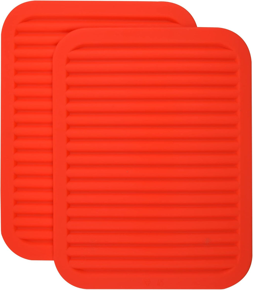 Silicone Trivets for Hot Dishes, Trivet Mat-Hot Pads for Kitchen-Versatile Trivet Mat for Hot Pots&Pans-Heat Resistant Mats for Counter&Table, Pot Holders-Dishes Drying Mat (9x12) Pack 2 Red