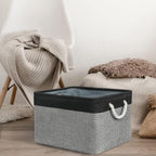 Organization and Storage Bins for Shelves - 17X15X12 inch 2 Pack Foldable Baskets for Organizing, Fabric Storage Cubes with Rope, Storage Box for Decorative Cloth (Black & Grey)