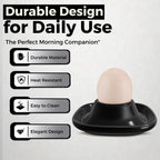 Flexzion Egg Cups for Soft Boiled Eggs - Set of 6 Ceramic Egg Holder - Stackable Egg Coddler Cups with Base for Serving, Breakfast, Brunch - Kitchen Table Decor, Black