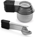 Magnetic Measuring Cups Set, 7 Pieces 18/8 Stainless Steel Stackable Nesting Heavy Duty Metal Measure Cups, Color Silicone Handle Kitchen Tools for Dry and Liquid Ingredients (14, Black)