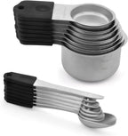 Magnetic Measuring Cups Set, 7 Pieces 18/8 Stainless Steel Stackable Nesting Heavy Duty Metal Measure Cups, Color Silicone Handle Kitchen Tools for Dry and Liquid Ingredients (14, Black)