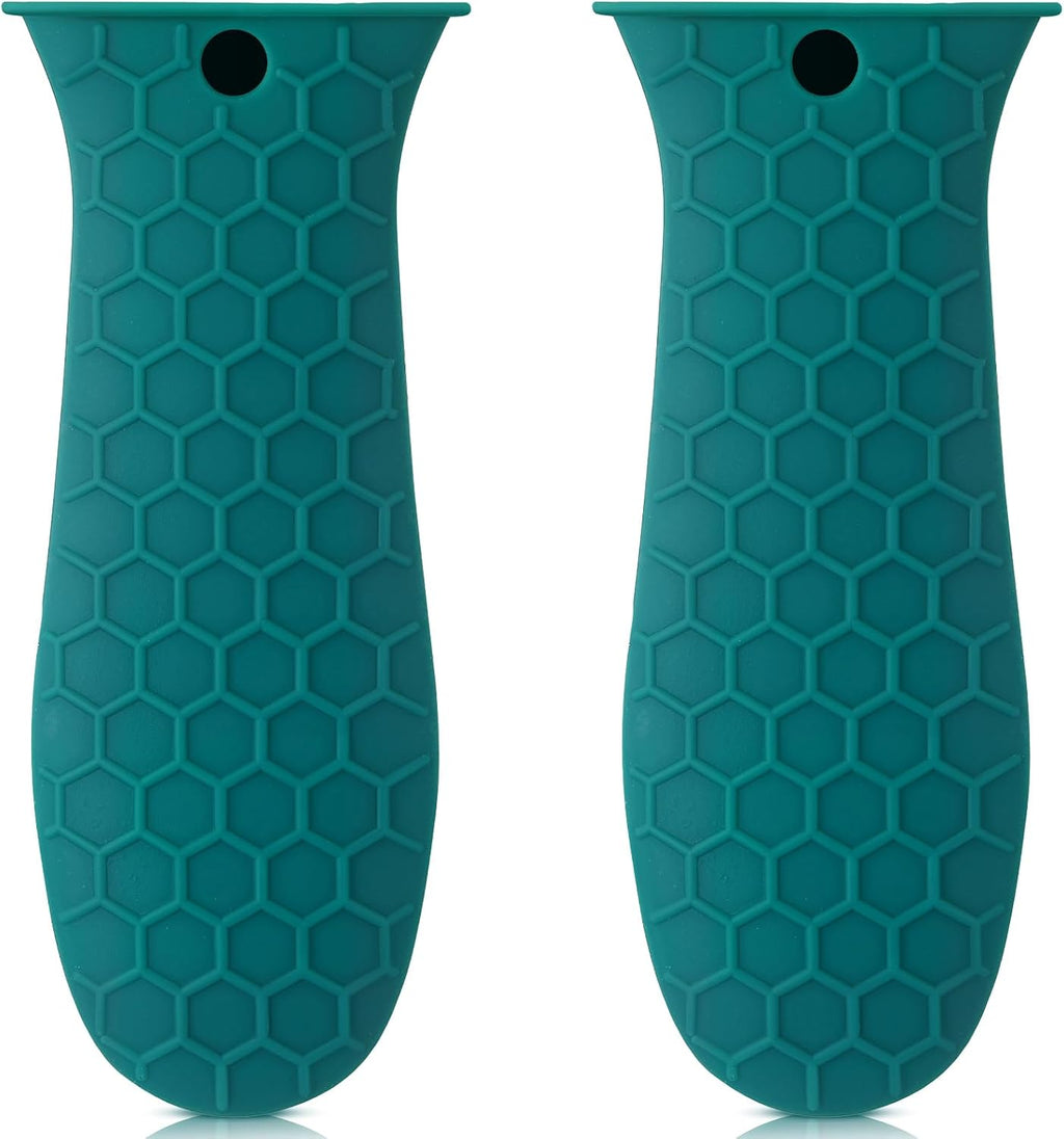 Patelai 2pcs Silicone Handle Cover for Cast Iron Skillet Kitchen Silicone Handles for Pots and Pans Non-Slip Pot Holder Sleeve for Fry Pan Griddles Metal Aluminum Cookware(Green)