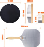 Hisencn 13" Round Pizza Steel for Oven & Grill – Ceramic Baking Steel Pizza Stone Set with Rack, Pizza Peel, Cutter & Dough Scraper, Crack-Resistant & High Heat Conductivity for Crispy Crust
