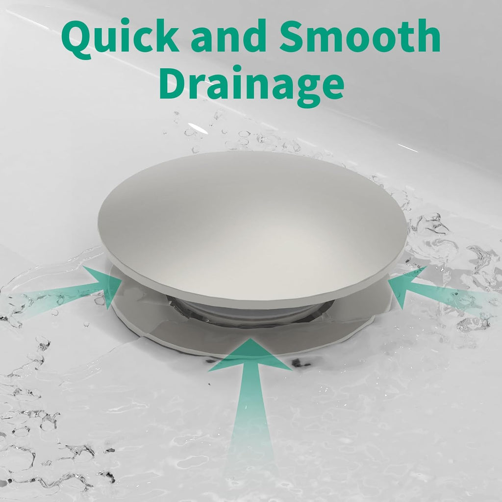 Bathroom Pop up Drain Without Overflow, Anti-Clogging Vessel Sink Drain Strainer, Pop Up Drain with Detachable Basket, Hair Catcher Bathroom Sink Drain Stopper(Brushed Nickel, No Overflow)