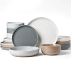 Famiware Milkyway Stoneware Dinnerware Sets with Pasta Bowls, Service for 4 (16 Pieces), Plates and Bowls Sets -Scratch Resistant, Microwave and Dishwasher Safe Dishes Set, Multi-color