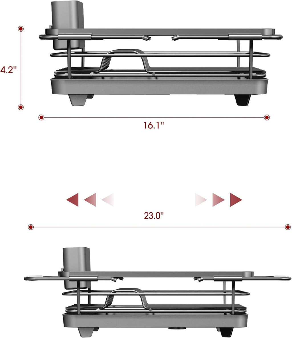 Over Sink Dish Drying Rack with Drain Board, Stainless Steel 2 in 1 Sink Organization and Storage, Dish Drainer for Kitchen Counter, Home and Apartment Essentials, 12" W x 16.1~23" L, Silver
