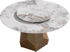 Montary 59" Modern Artificial Marble Round Dining Table with Antique Brass Metal Base & 31.5" White Sintered Stone Turntable, Dining Room Table with Lazy Susan for 6-8 (Only Table)