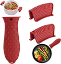 3 Pack Silicone Cast Iron Skillet Handle Cover - Heat Resistant Pot Handle Sleeve Grip for Frying Pans, Griddles, Dutch Ovens & Baking Sheets (Red)