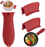 3 Pack Silicone Cast Iron Skillet Handle Cover - Heat Resistant Pot Handle Sleeve Grip for Frying Pans, Griddles, Dutch Ovens & Baking Sheets (Red)