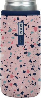 Sok It CanSok Sleeve for Beer & Soda Insulated Neoprene Cover (Pink Terrazzo, 12oz Slim Can Sleeve)