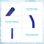 12 Pcs Reusable Glass Straws 8"x 8 mm Bent Glass Drinking Straws with Cleaning Brush for Tea, Smoothies, Milkshakes, Juices,Beverages(dark blue)