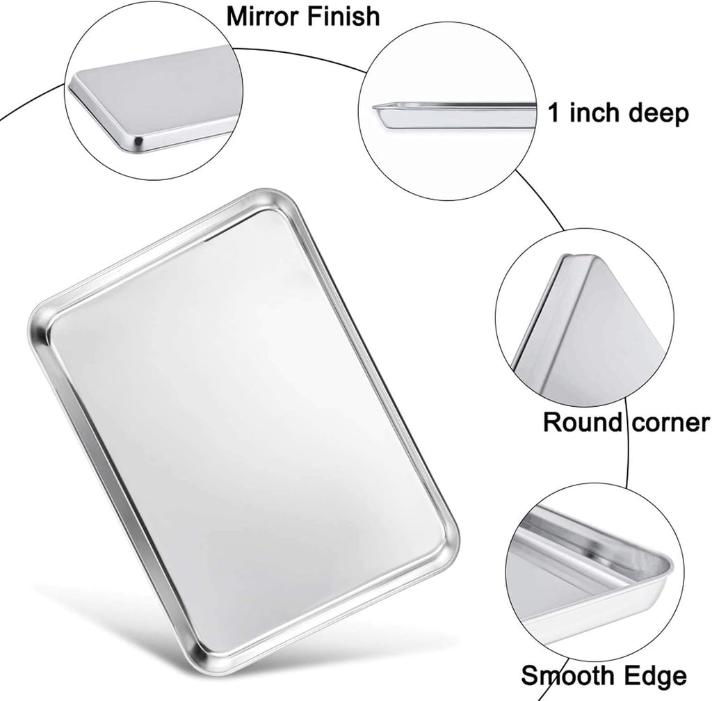 TeamFar Baking Sheet with Rack Set of 4, 20’’×14’’×1.2’’, Half Size Stainless Steel Cookie Sheet Baking Pans with Cooling Rack Set, Non Toxic & Rust Free, Mirror Finish & Easy Clean, 2 Pans & 2 Racks
