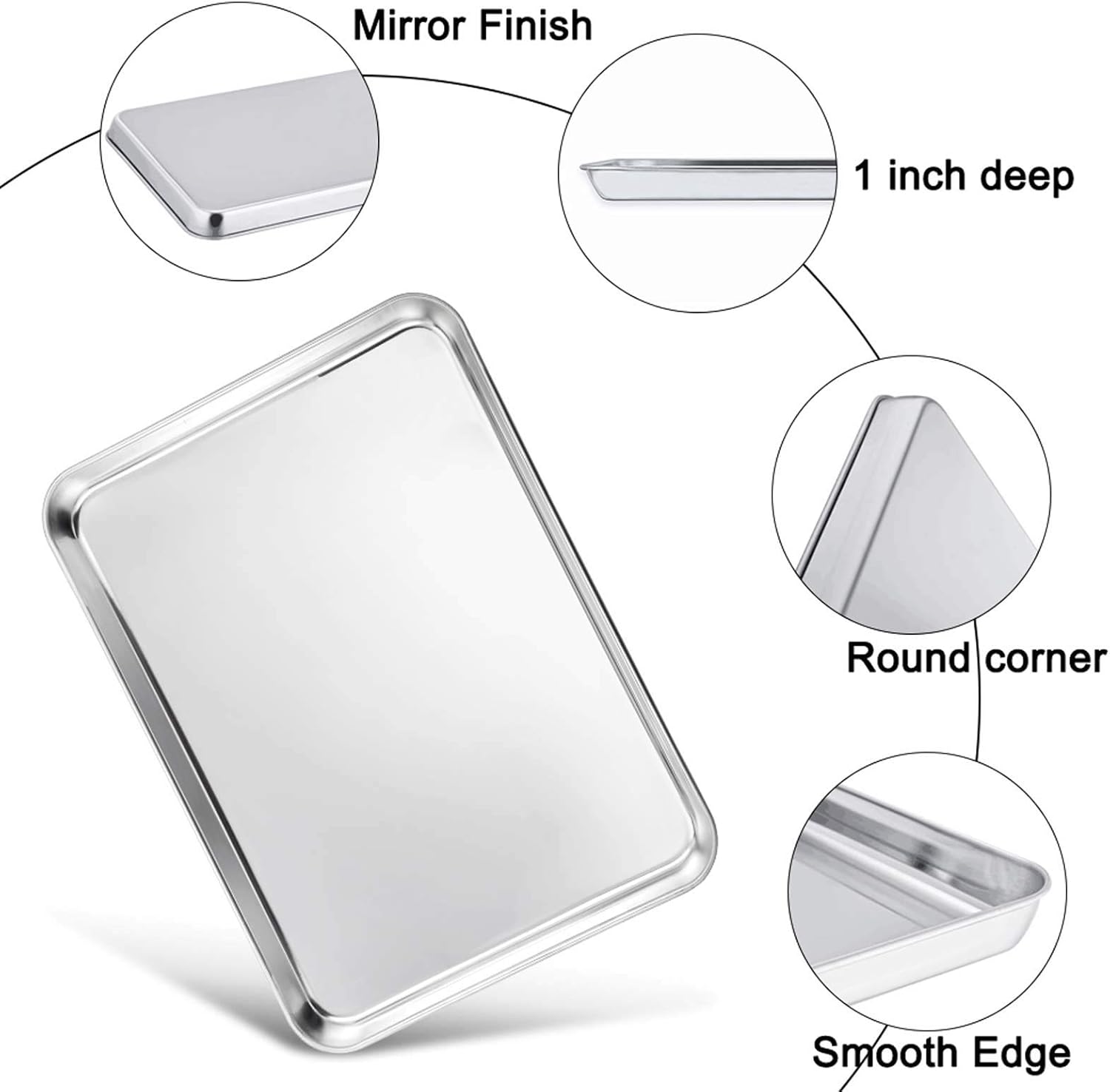 TeamFar Baking Sheet with Rack Set of 4, 20’’×14’’×1.2’’, Half Size Stainless Steel Cookie Sheet Baking Pans with Cooling Rack Set, Non Toxic & Rust Free, Mirror Finish & Easy Clean, 2 Pans & 2 Racks