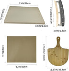 Rectangular Pizza Stone 4 Sets,12"x15"x0.59"(OAK) Pizza Stone for Oven and Grill with Bamboo Pizza Peel, Pizza Cutter and 10pcs Cooking Paper,Grill Stone Baking Stone for Bread,BBQ,Grill