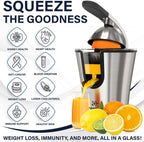 Eurolux Premium Electric Orange Juicer | Stainless Steel Citrus Squeezer With New Ultra-Powerful Motor and Soft Grip Handle for Effortless Juicing, Auto Shutoff, Dishwasher-safe Parts, Pulp Control