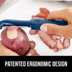 GORILLA GRIP Patented BPA-Free Sharp Stainless Steel Swivel Vegetable Peeler, Comfortable Handle Potato Peelers, Smooth Peeling, Peel Carrots Apple, Includes Blade Cover, Kitchen Tool, Blue