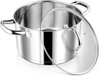 P&P CHEF 6 Quarts Cooking Stock Pot with Lid, Stainless Steel Stockpot Induction Pot for Soup, Tri-Ply Bottom & Clear Glass Lid & Double Handle, Dishwasher Safe