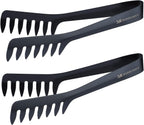 MSY BIGSUNNY 8-Inch Pasta Tongs, Stainless Steel Food Serving Tongs, Rust-Proof Spaghetti Tongs (Set of 2, Black)