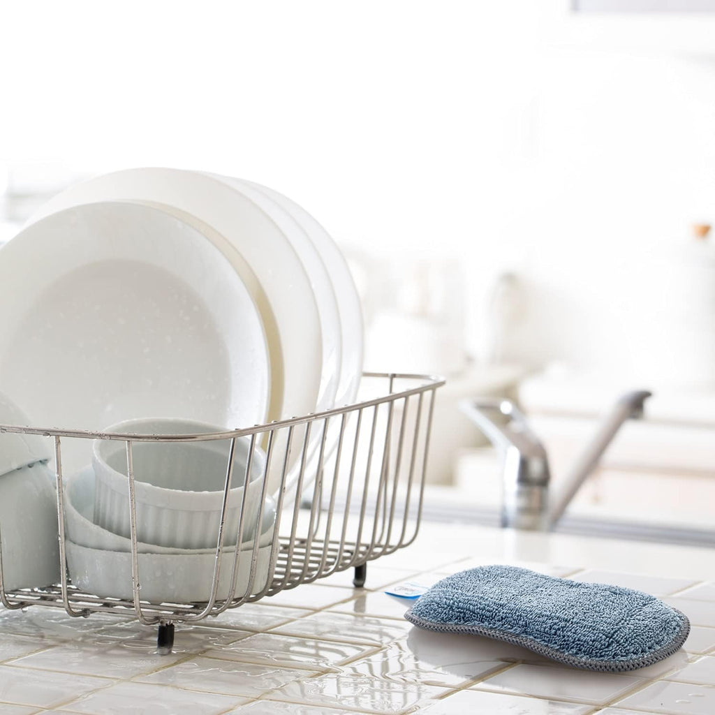 Microfiber Wholesale Sponge for Kitchen (6 Pack) - Suction Cup Hook Included, Reusable, Washable Dish Sponges with Scrubber, Refills, Scrubbing Side, Non-Scratching, Multi-Purpose, Scouring