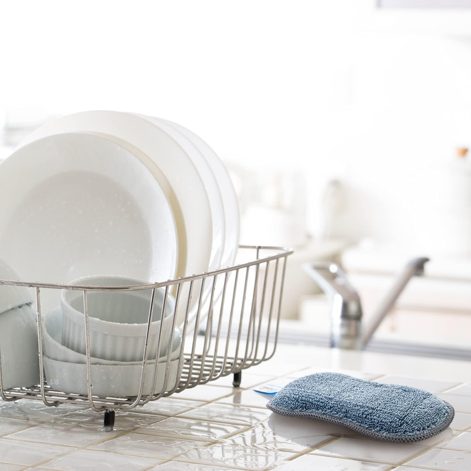 Microfiber Wholesale Sponge for Kitchen (6 Pack) - Suction Cup Hook Included, Reusable, Washable Dish Sponges with Scrubber, Refills, Scrubbing Side, Non-Scratching, Multi-Purpose, Scouring