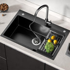 Drop In Kitchen Sink Workstation, Nano Stainless Steel Topmount Bar Single Bowl Sink Combo-Soap Dispenser, Drain Basket, Drain Strainer Set for Modern Kitchen Sink (21.7 * 17.7 * 7.9in)
