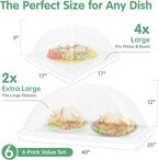 6 Pack Food Covers for Outside Mesh, 2 XL 40x25 inch + 4 L 17x17 inch Popup Foldable Outdoor Food Tents, Screen Net to Keep Bugs Flies Away for Picnic BBQ Camping Party Supplies