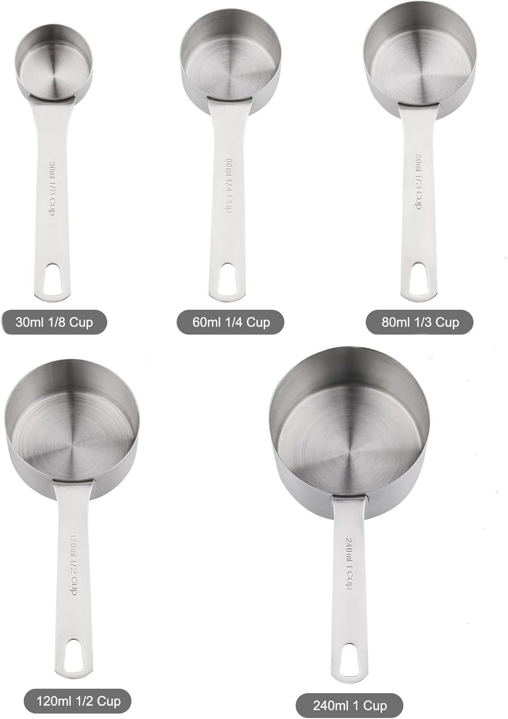 Measuring Cups and Spoons Set, 18/8 Stainless Steel Measuring Cups & Spoons Set with Leveler & Measure Equivalents, Dry & Wet Metal 5 Measure Cups & 5 Measuring Spoons for Kitchen & Baking
