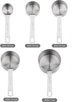 Measuring Cups and Spoons Set, 18/8 Stainless Steel Measuring Cups & Spoons Set with Leveler & Measure Equivalents, Dry & Wet Metal 5 Measure Cups & 5 Measuring Spoons for Kitchen & Baking