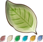 Ceramic Spoon Rest for Stove Top, Ice Cracks Leaf Cute Spoon Rest for Kitchen Counter Cooking Spoon Holder Utensil Tong Spatula Rest Ladle Holder, 1 PC (A, Grass Green)