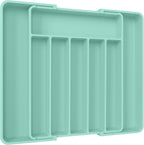 Aujen Silverware Organizer - Expandable Kitchen Drawer Organizer, Adjustable Utensil Organizer, Cutlery Tray for Forks, Knives, Multipurpose Kitchen Organizers and Storage Solution, Green, Large