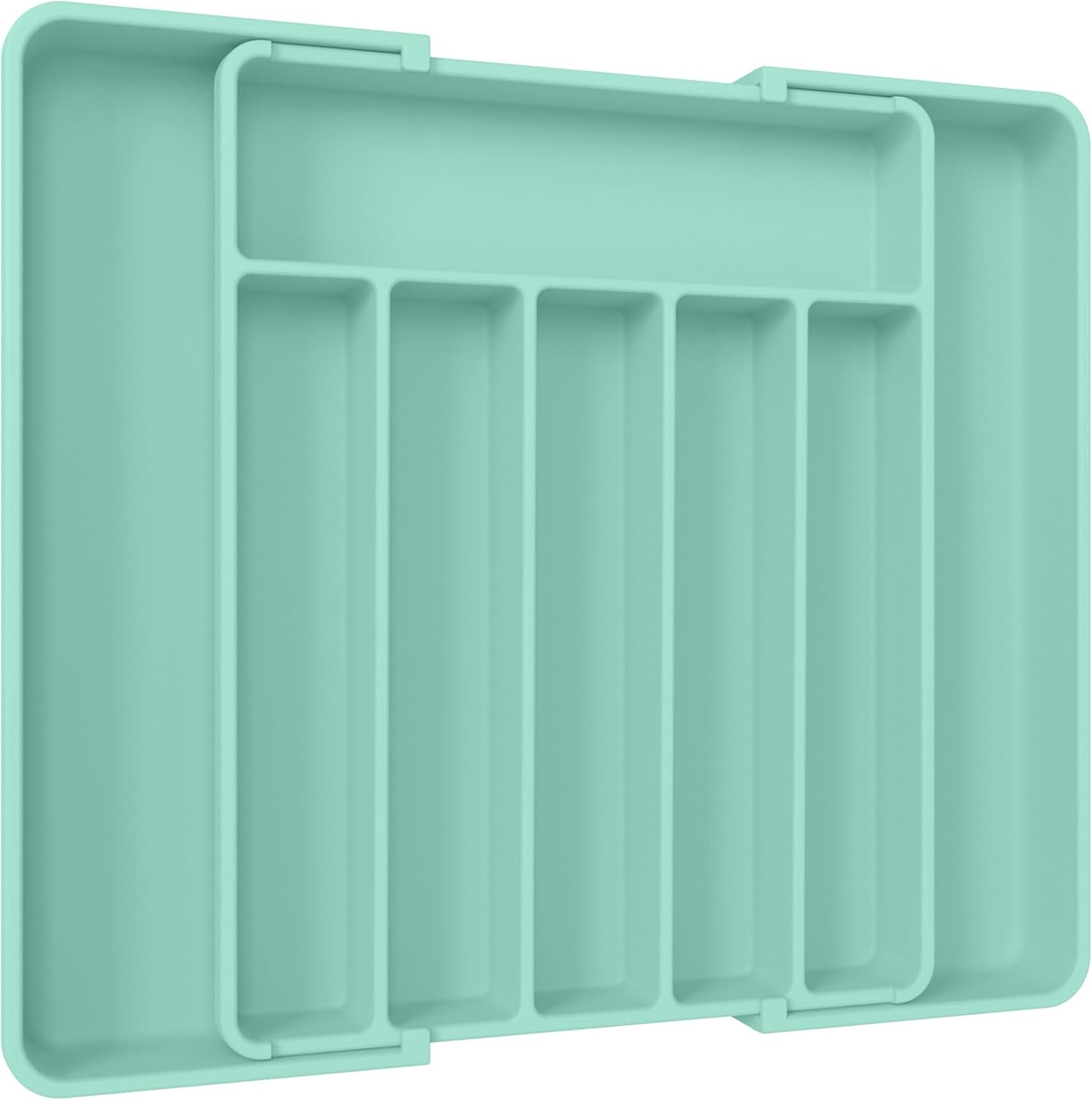 Aujen Silverware Organizer - Expandable Kitchen Drawer Organizer, Adjustable Utensil Organizer, Cutlery Tray for Forks, Knives, Multipurpose Kitchen Organizers and Storage Solution, Green, Large
