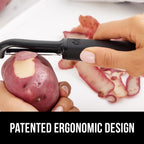 GORILLA GRIP Patented BPA-Free Sharp Stainless Steel Swivel Vegetable Peeler, Comfortable Handle Potato Peelers, Smooth Peeling, Peel Carrots Apple, Includes Blade Cover, Kitchen Tool, Black