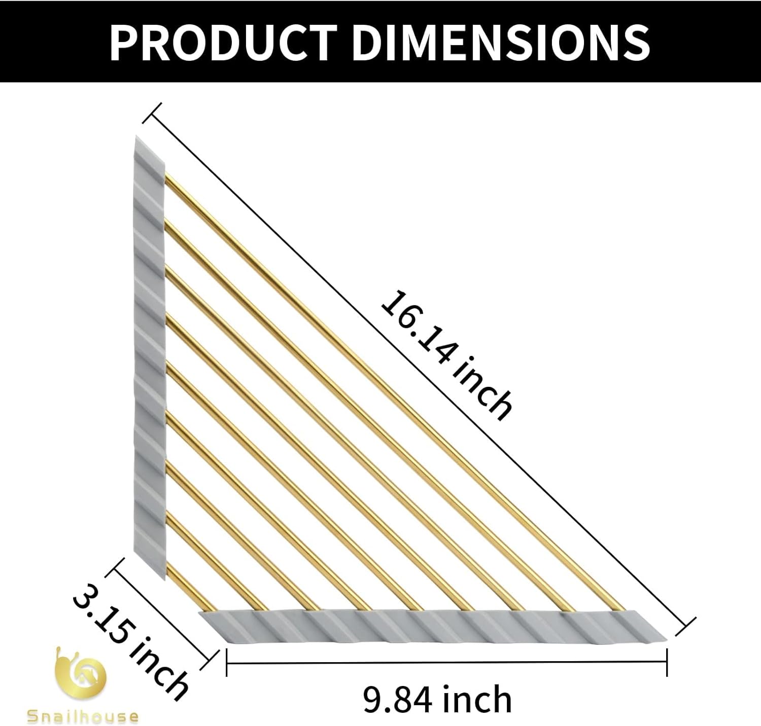 Snailhouse Small Triangle Roll Up Dish Drying Rack, Stainless Steel Kitchen Foldable Sink Caddy Organizer Sponge Holder for Sink Corner, Gold