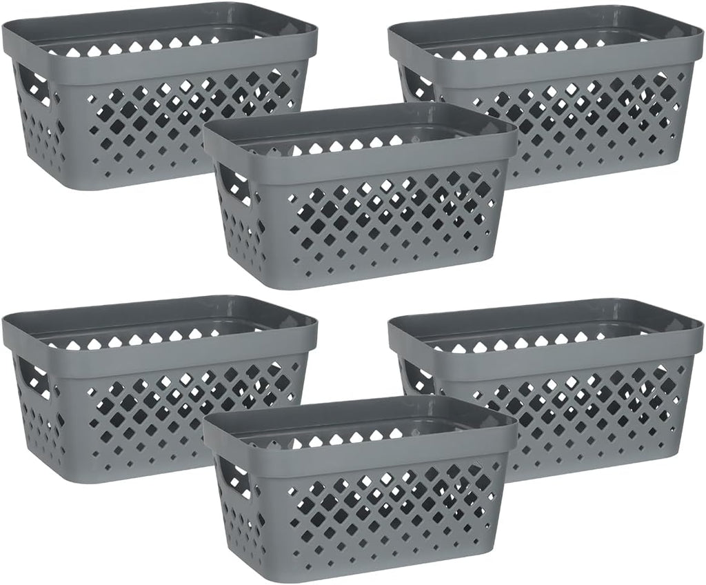Glad Plastic Baskets for Organizing, Set of 6 | Pantry Storage for Under Counter, Linen Closet, and Bathroom | Nesting Shelf Bins with Handles, 1 Gallon, Grey