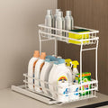 1 Pack Under Sink Organizers and Storage, 2 Tier Pull Out Cabinet Organizer, Metal Sliding Drawer Storage for Kitchen Bathroom，White