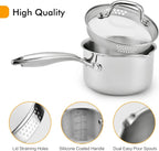 Tri-Ply Stainless Steel Sauce Pan with Steamer Basket & Straining Glass Lid— 2-in-1 Multi-Function Pot for Steaming, Boiling & Simmering — Healthy, Durable, Rust-Resistant, Professional-Grade Cookware