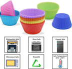 24 Pack Silicone Baking Cups Reusable Muffin Liners Non-Stick Cup Cake Molds Set Cupcake Silicone Liner Standard Size Silicone Cupcake Holder Reusable Cupcake Liners Christmas Gift (8 Rainbow Colors)