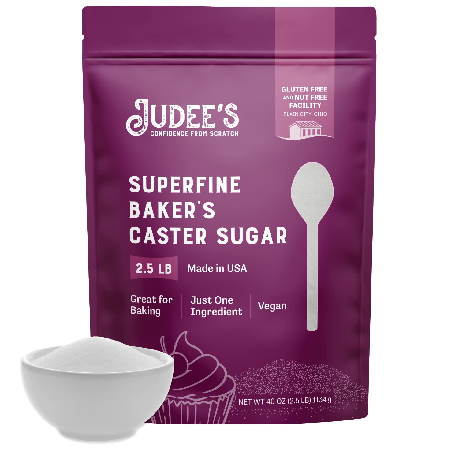 Judee's Gluten Free Superfine Caster Sugar - 2.5 lbs Delicious & Gluten-Free for Homemade Treats, Baked Goods, and Toppings - Airy & Smooth for Baking