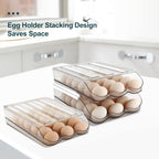 Egg Holder for Fridge,Automatically Rolling Egg Storage Container for Refrigerator,Egg Organizer for Fridge with Lid,Clear Plastic Dispenser, Tray & Box -3 Layer