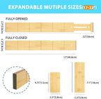 6 Pack Bamboo Drawer Dividers with 12 Inserts, Expandable Adjustable Clothes Drawer Organizers and Storage from 17" to 22" for Kitchen, Bedroom, Dresser, Cosmetics (Natural)