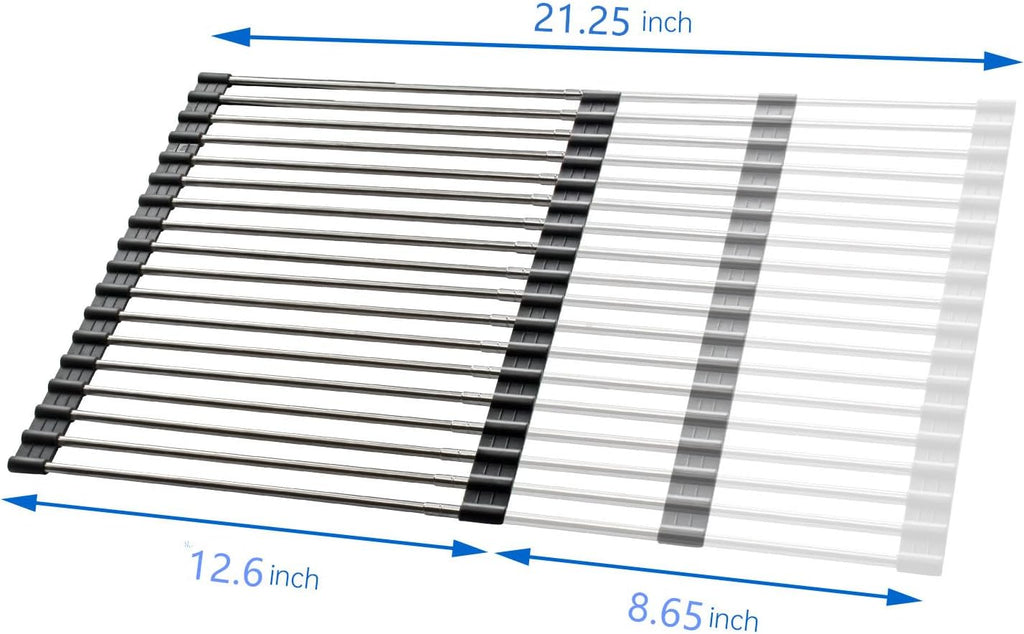 Large Telescopic Drain Rack Roll Up Rack Heat-Resistant Dish Drainer Kitchen Sink Rack Over The Sink Dish Drying Rack Stainless Steel Dish Rack (18 Tube 21.25''x12.79'')